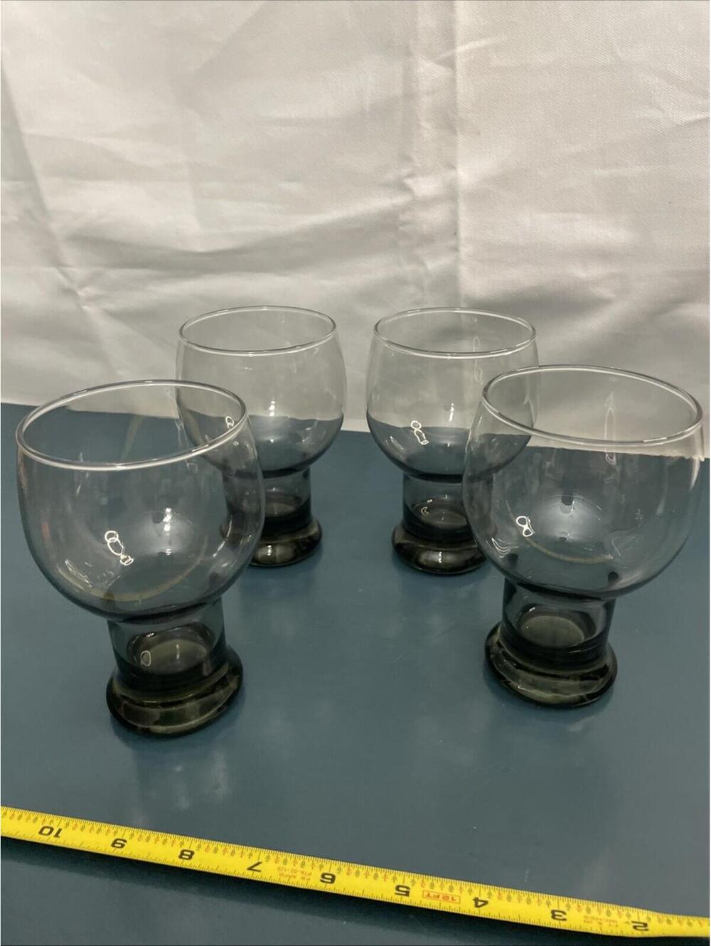 Vintage Set Of 4 Smoked Gray Federal Glass pedestal beer glasses Sundown MCM